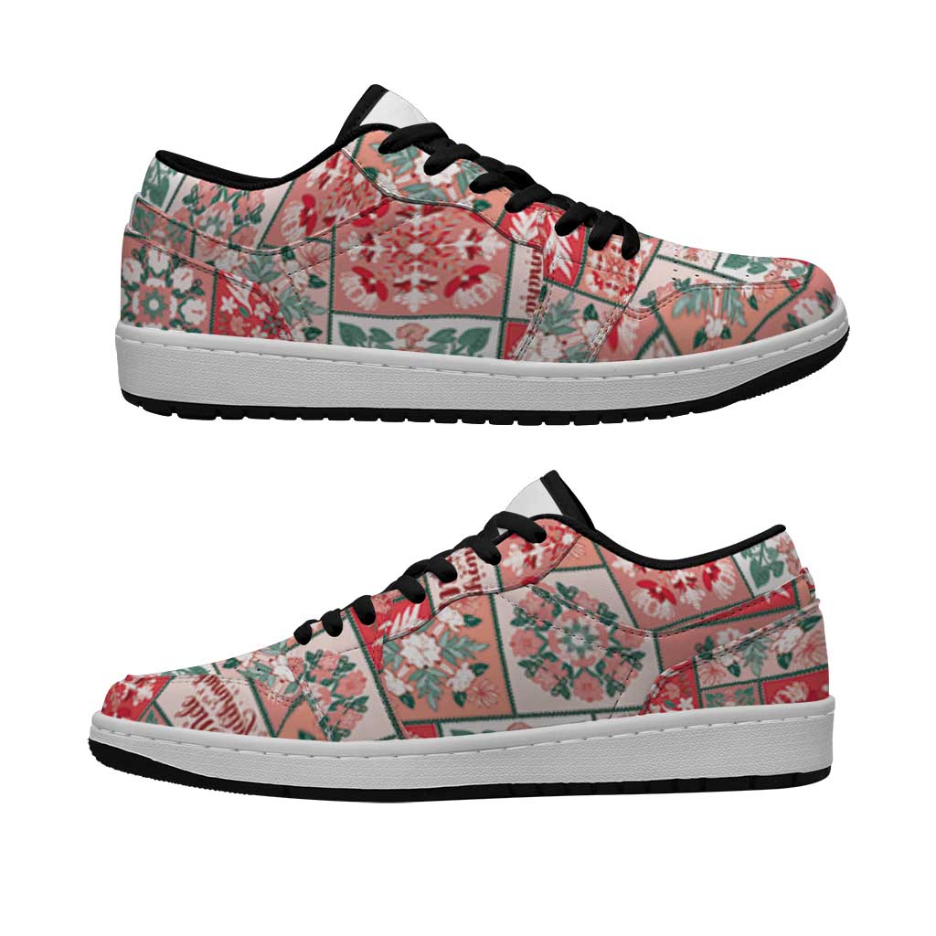 Mele Kalikimaka Hawaii Christmas Low Sneakers Ulaula Seamless Floral Motif - Polynesian Pride