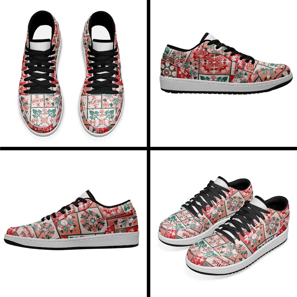 Mele Kalikimaka Hawaii Christmas Low Sneakers Ulaula Seamless Floral Motif - Polynesian Pride