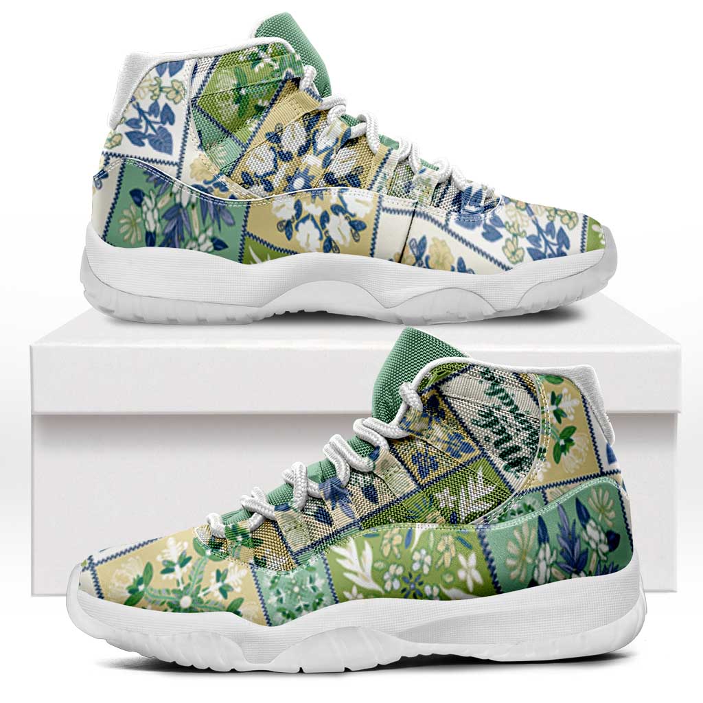 Mele Kalikimaka Hawaii Christmas Sneakers J11 Omaomao Seamless Floral Motif - Polynesian Pride