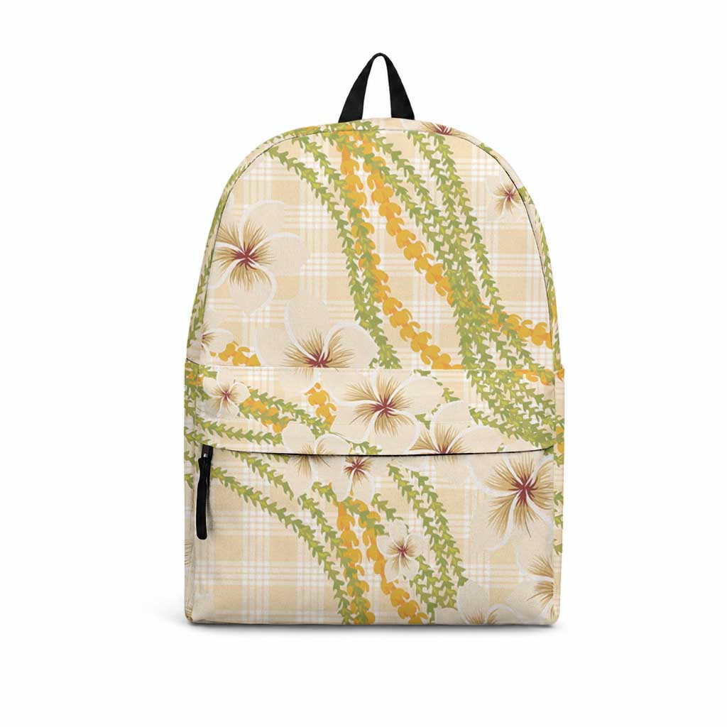 Melemele Ahiahia Hawai'i Palaka Plumeria Backpack Puakenikeni and Maile Lei LT9 Pastel Yellow - Polynesian Pride