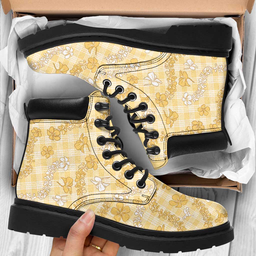 Melemele Aloha Hawaii All Season Boots Plumeria Lei With Palaka Motif - Polynesian Pride