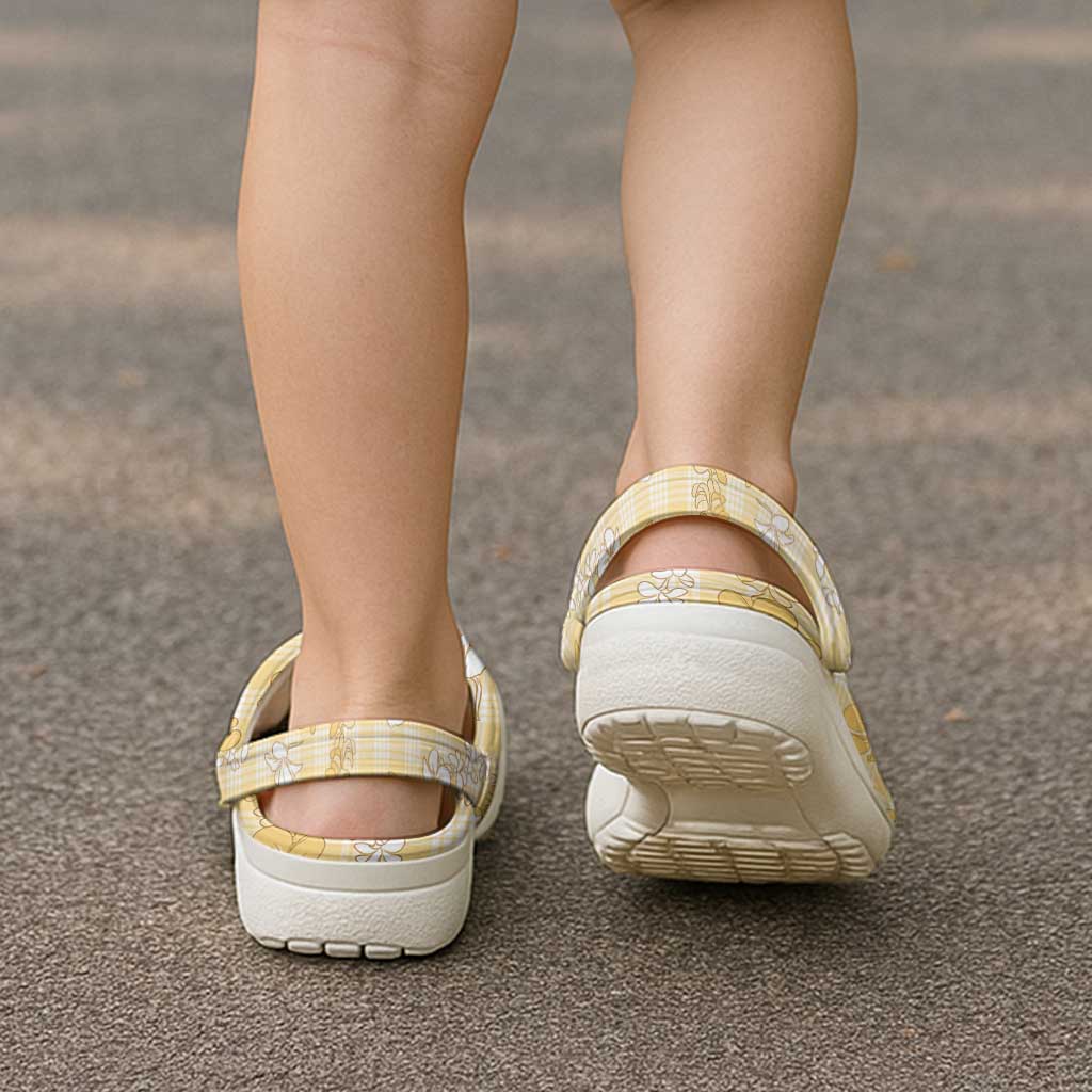 Melemele Aloha Hawaii Clogs Shoes Plumeria Lei With Palaka Motif - Polynesian Pride