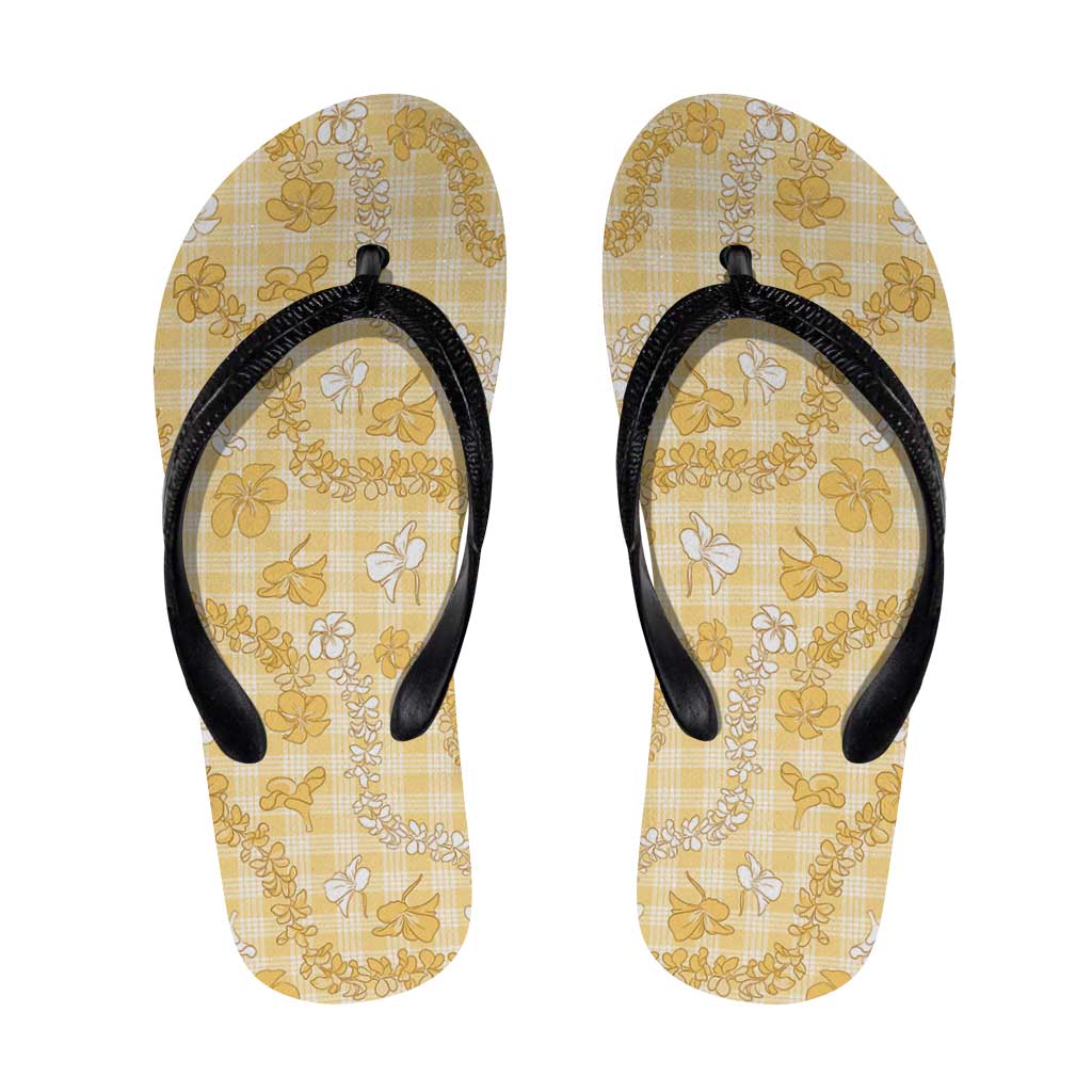 Melemele Aloha Hawaii Flip Flops Plumeria Lei With Palaka Motif - Polynesian Pride