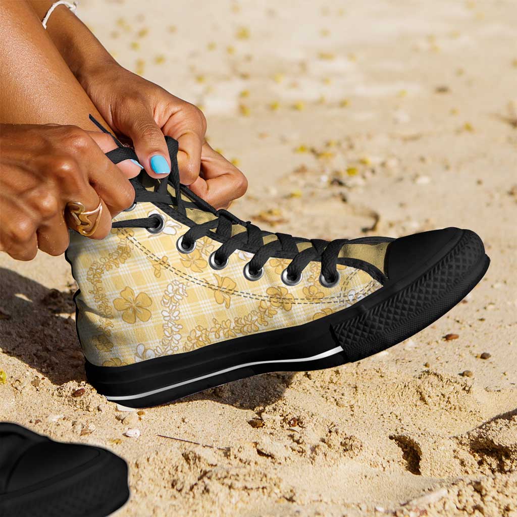 Melemele Aloha Hawaii High Top Shoes Plumeria Lei With Palaka Motif - Polynesian Pride