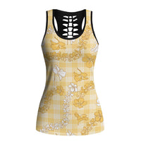 Melemele Aloha Hawaii Hollow Tank Top Plumeria Lei With Palaka Motif - Polynesian Pride