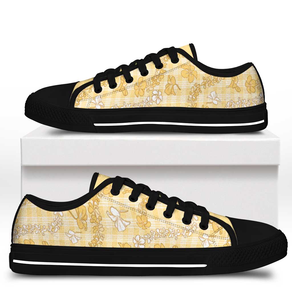 Melemele Aloha Hawaii Low Top Shoes Plumeria Lei With Palaka Motif - Polynesian Pride