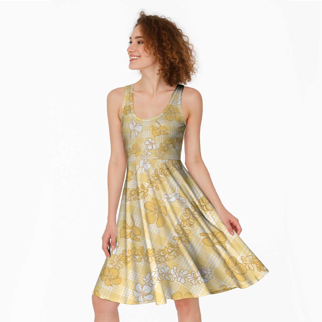 Melemele Aloha Hawaii Midi Dress Plumeria Lei With Palaka Motif - Polynesian Pride