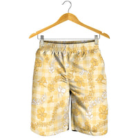 Melemele Aloha Hawaii Shorts for Men Plumeria Lei With Palaka Motif - Polynesian Pride