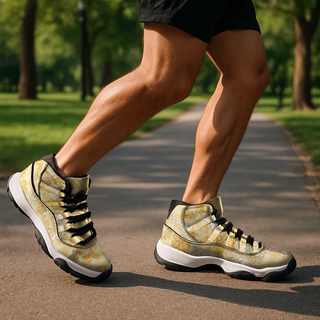 Melemele Aloha Hawaii Sneakers J11 Plumeria Lei With Palaka Motif - Polynesian Pride