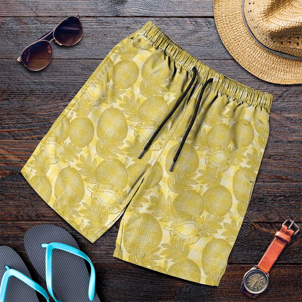 Melemele Hawaii Breadfruit Palaka Motifs Shorts for Men LT14 Yellow - Polynesian Pride
