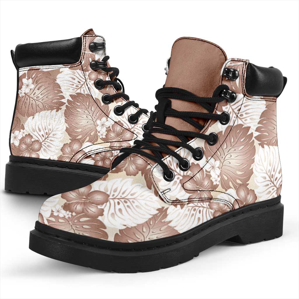 Mocha Mousse Aloha Hawaii All Season Boots Monstera Hibiscus Plumeria Seamless Vibes - Polynesian Pride
