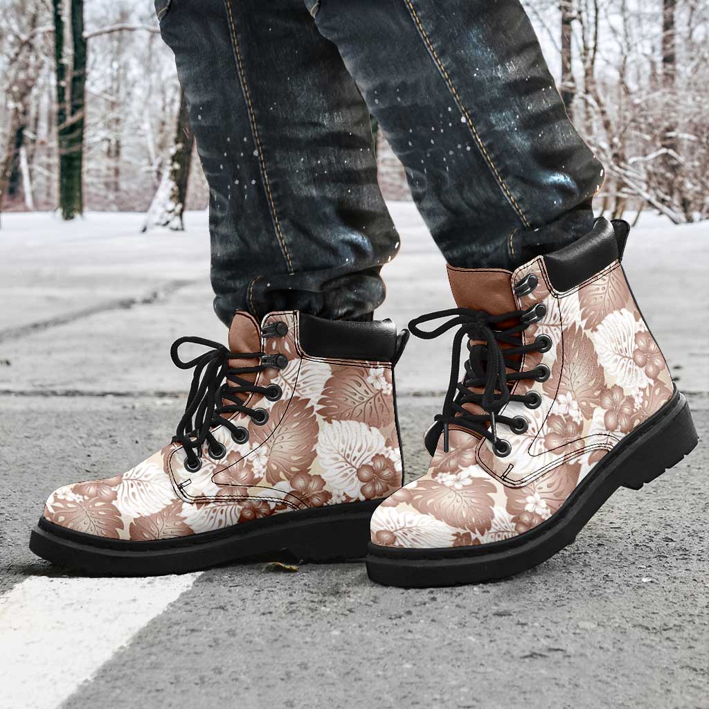 Mocha Mousse Aloha Hawaii All Season Boots Monstera Hibiscus Plumeria Seamless Vibes - Polynesian Pride