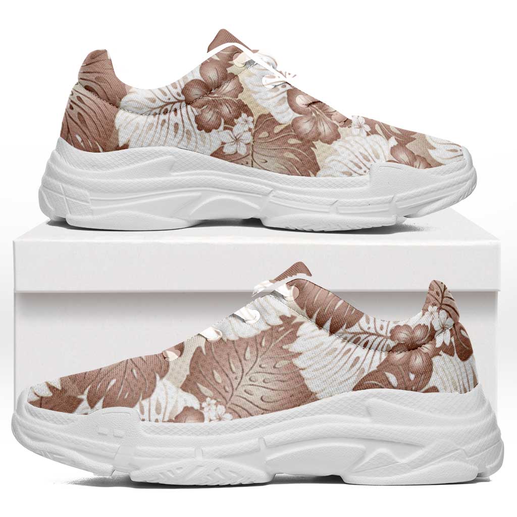 Mocha Mousse Aloha Hawaii Chunky Sneakers Monstera Hibiscus Plumeria Seamless Vibes - Polynesian Pride