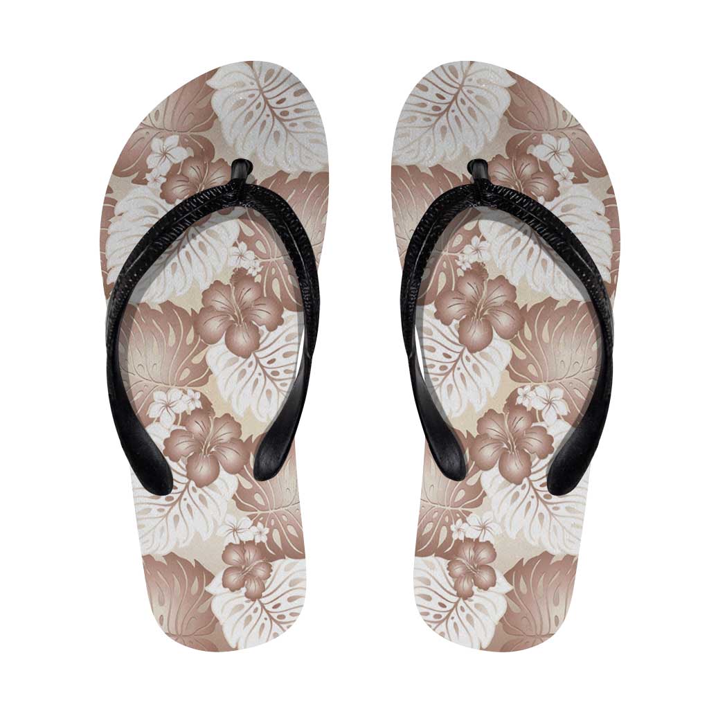 Mocha Mousse Aloha Hawaii Flip Flops Monstera Hibiscus Plumeria Seamless Vibes - Polynesian Pride