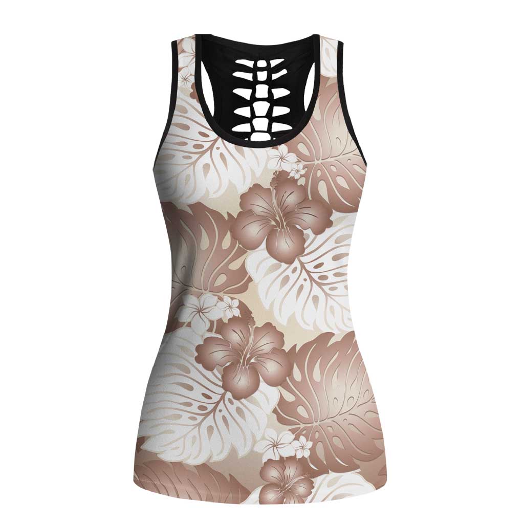 Mocha Mousse Aloha Hawaii Hollow Tank Top Monstera Hibiscus Plumeria Seamless Vibes - Polynesian Pride