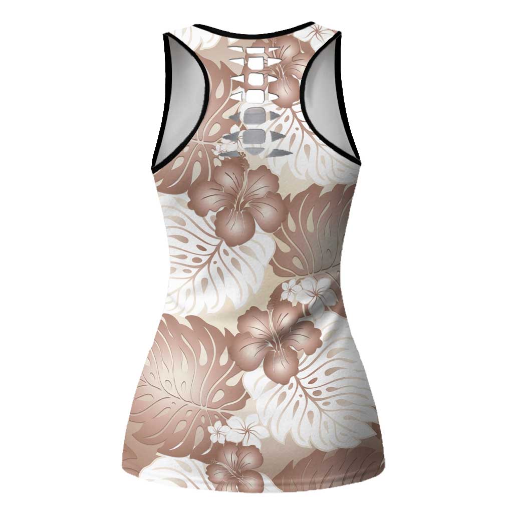 Mocha Mousse Aloha Hawaii Hollow Tank Top Monstera Hibiscus Plumeria Seamless Vibes - Polynesian Pride