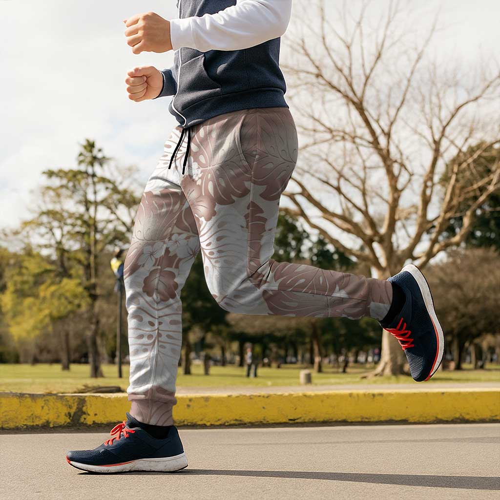 Mocha Mousse Aloha Hawaii Jogger Pants Monstera Hibiscus Plumeria Seamless Vibes - Polynesian Pride