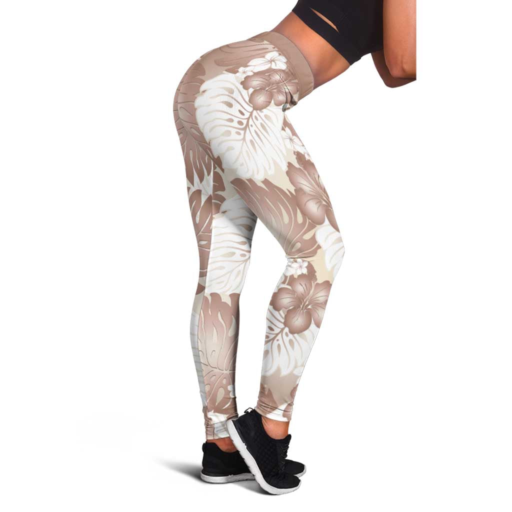 Mocha Mousse Aloha Hawaii Leggings Monstera Hibiscus Plumeria Seamless Vibes - Polynesian Pride