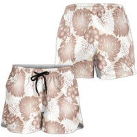 Mocha Mousse Aloha Hawaii Shorts for Women Monstera Hibiscus Plumeria Seamless Vibes - Polynesian Pride