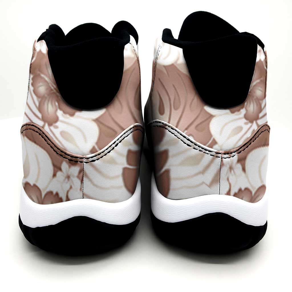 Mocha Mousse Aloha Hawaii Sneakers J11 Monstera Hibiscus Plumeria Seamless Vibes - Polynesian Pride