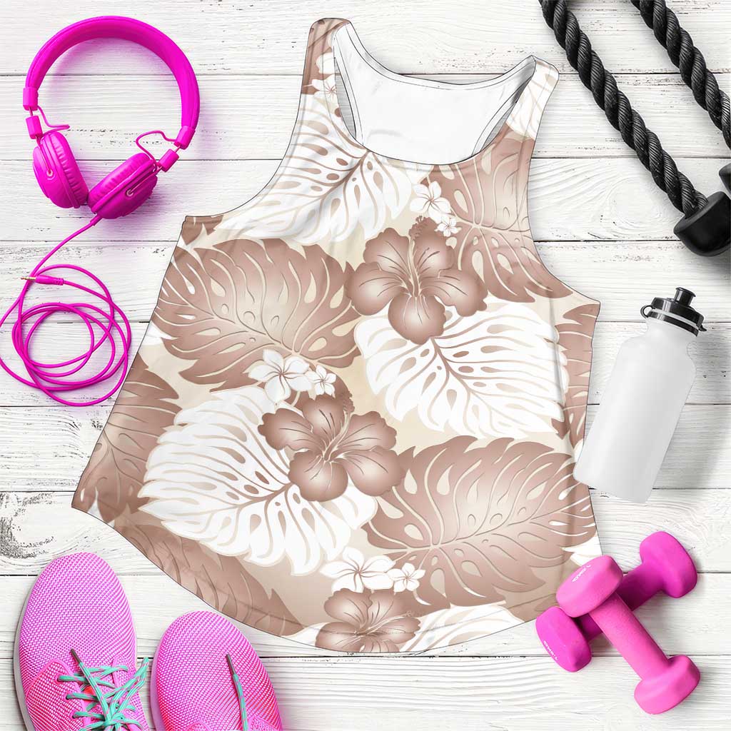 Mocha Mousse Aloha Hawaii Women Racerback Tank Monstera Hibiscus Plumeria Seamless Vibes - Polynesian Pride