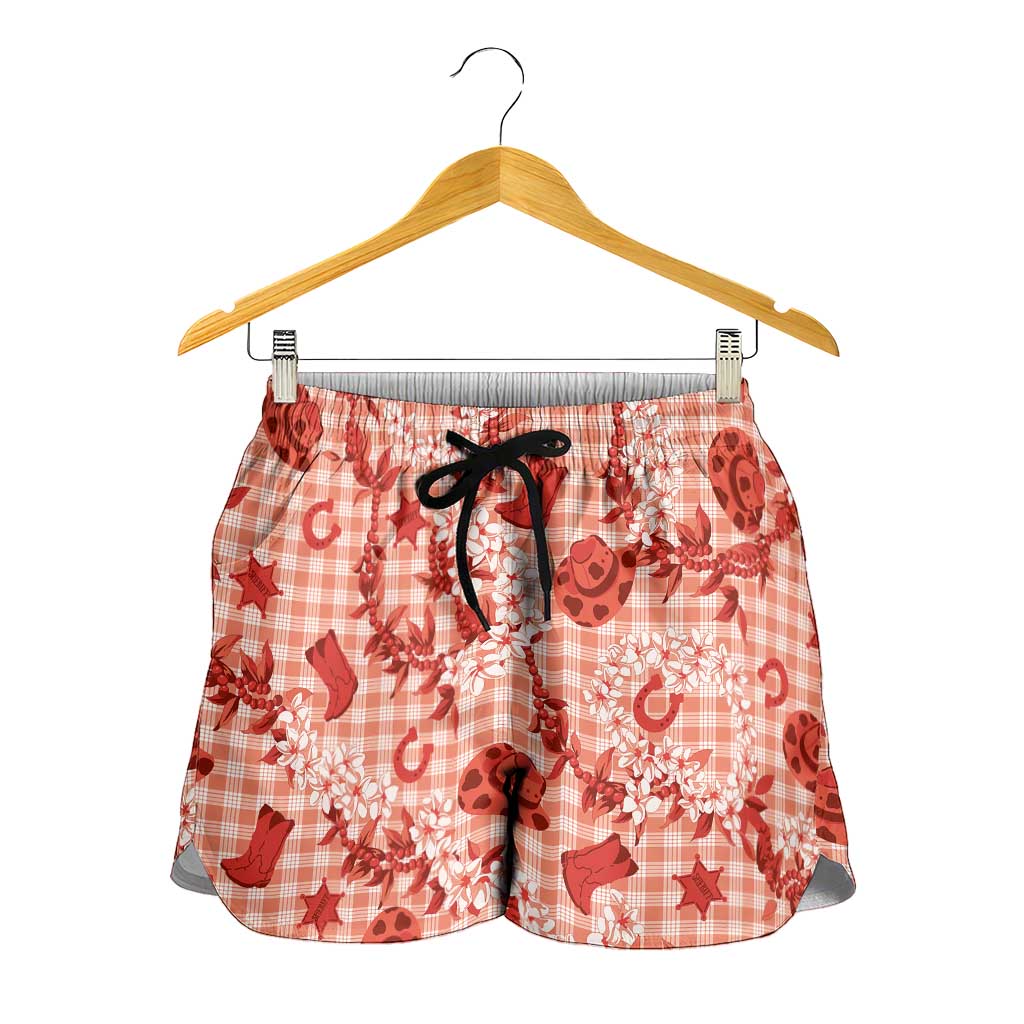 Mokihana Maile Ilima Leis Paniolo Palaka Shorts for Women Hawaiian Ulaula Spirit - Polynesian Pride