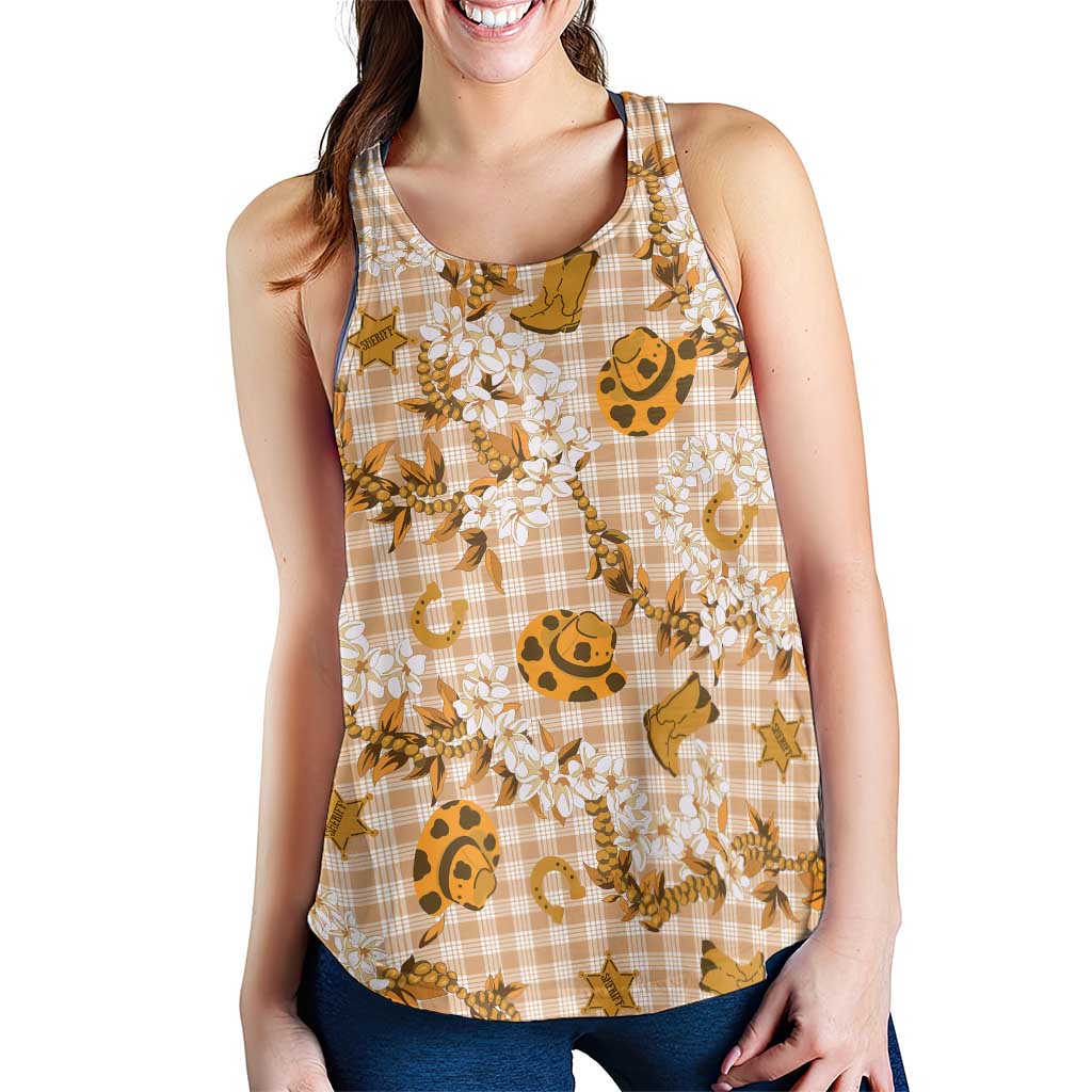 Mokihana Maile Ilima Leis Paniolo Palaka Women Racerback Tank Hawaiian Kula Spirit - Polynesian Pride