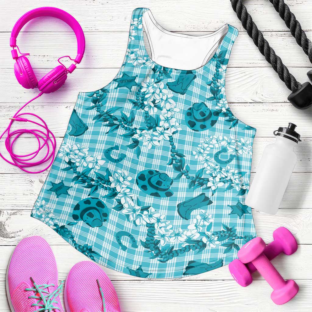 Mokihana Maile Ilima Leis Paniolo Palaka Women Racerback Tank Hawaiian Polu Opa Spirit - Polynesian Pride