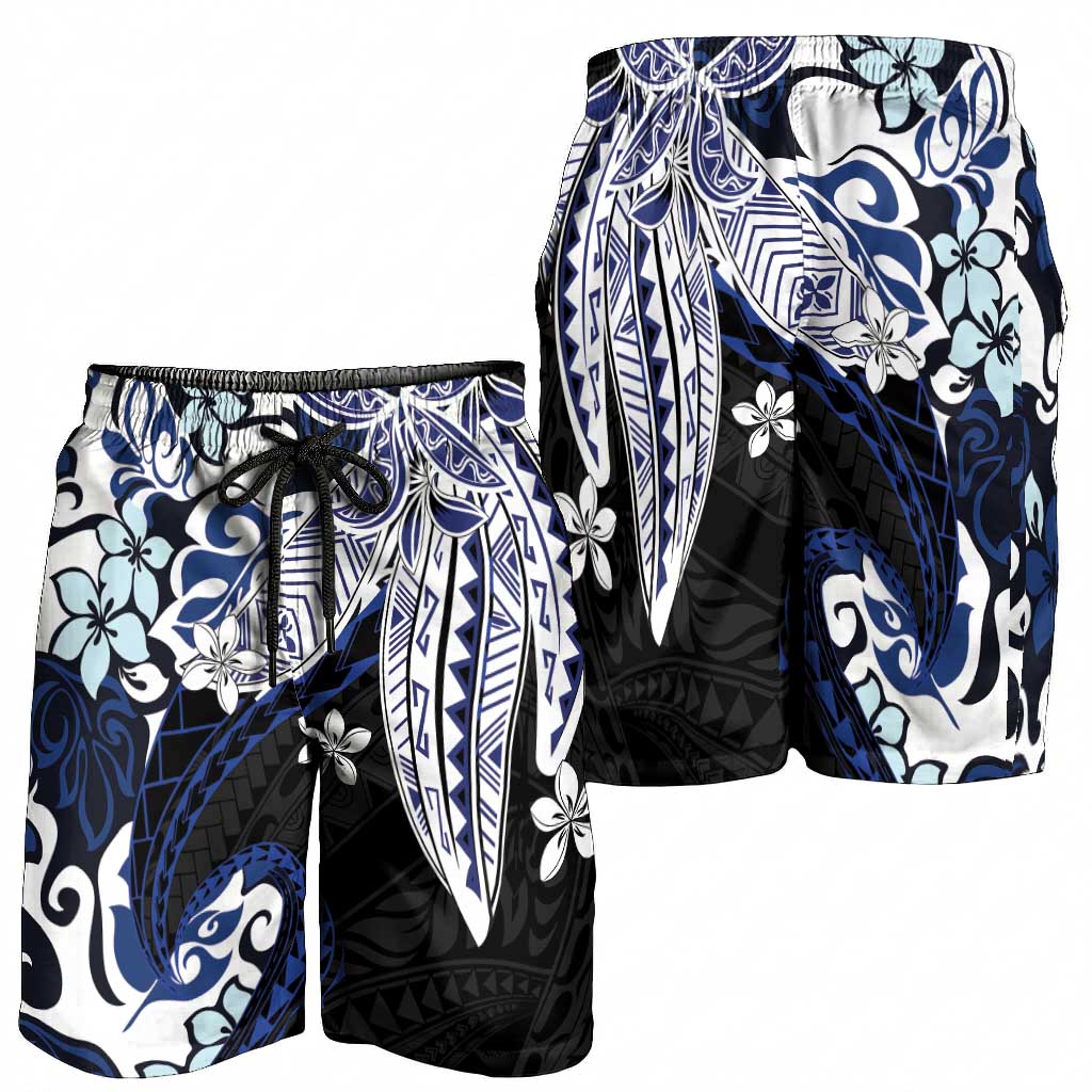 Monstera Plumeria Flowers Blue Shorts for Men Polynesian Pattern LT01 - Polynesian Pride