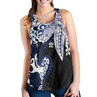 Monstera Plumeria Flowers Blue Women Racerback Tank Polynesian Pattern