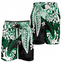 Monstera Plumeria Flowers Green Shorts for Men Polynesian Pattern