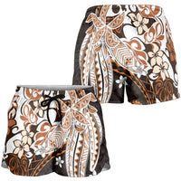 Monstera Plumeria Flowers Orange Shorts for Women Polynesian Pattern