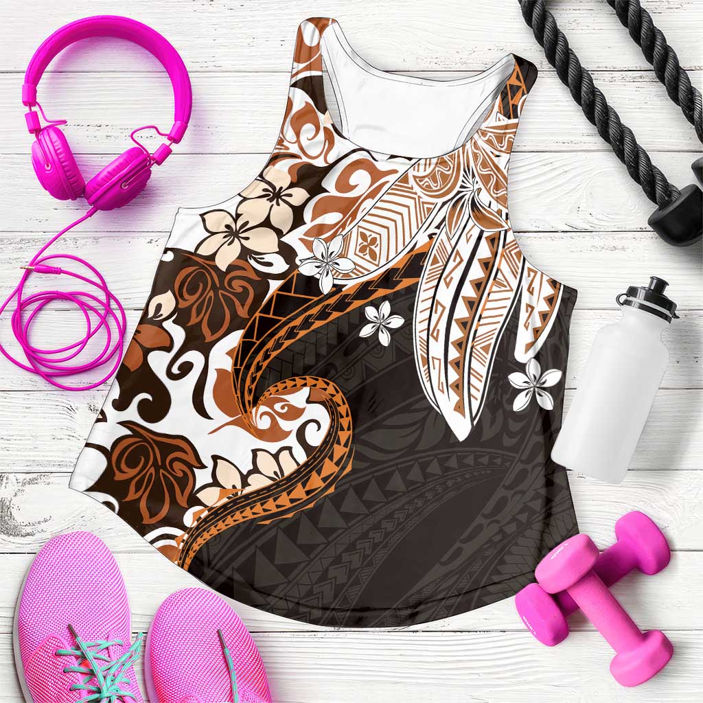 Monstera Plumeria Flowers Orange Women Racerback Tank Polynesian Pattern