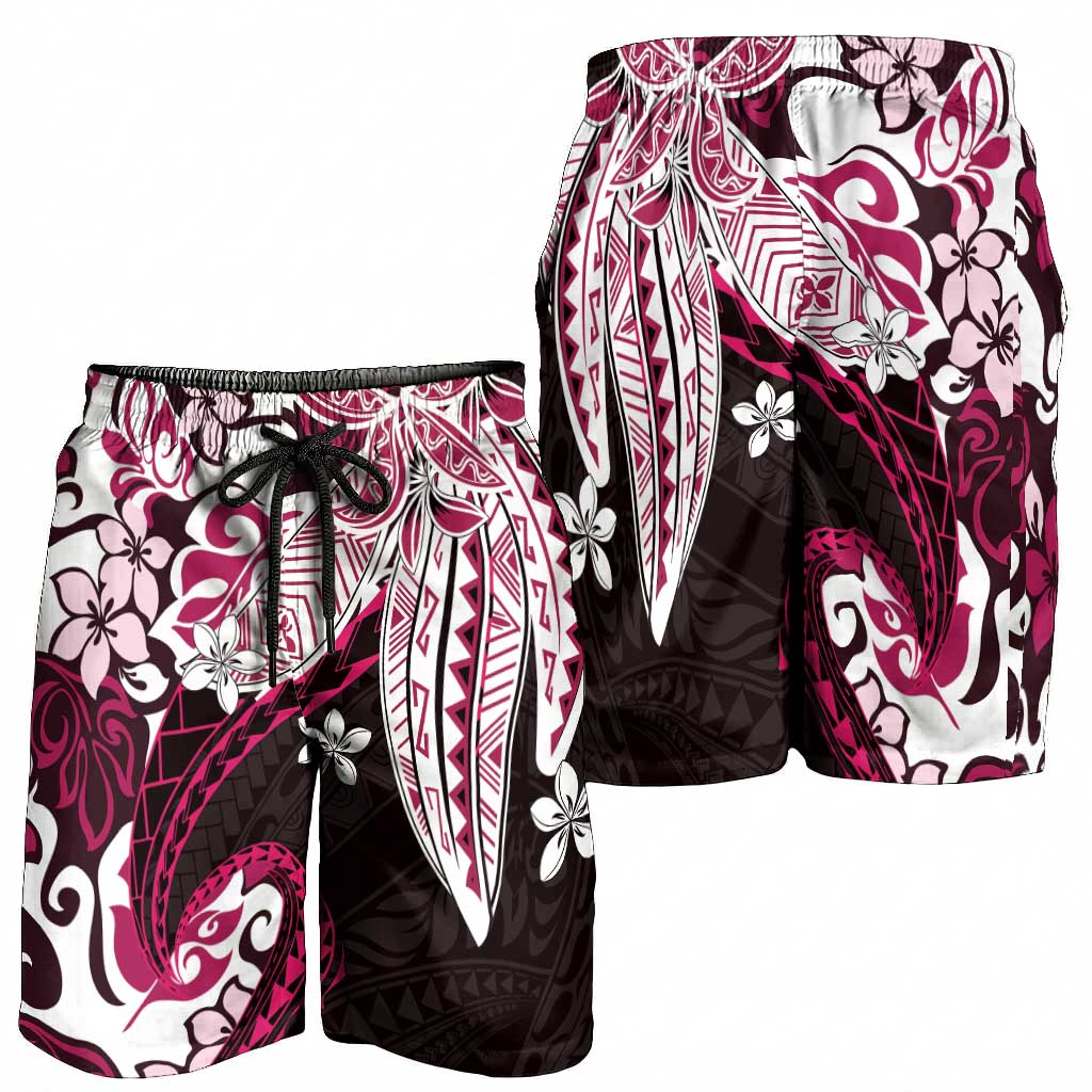 Monstera Plumeria Flowers Pink Shorts for Men Polynesian Pattern