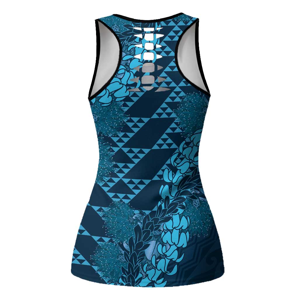 Naval Night Aloha Hawaii Hollow Tank Top Hawaiian Kakau Ohia Lehua Lei - Polynesian Pride