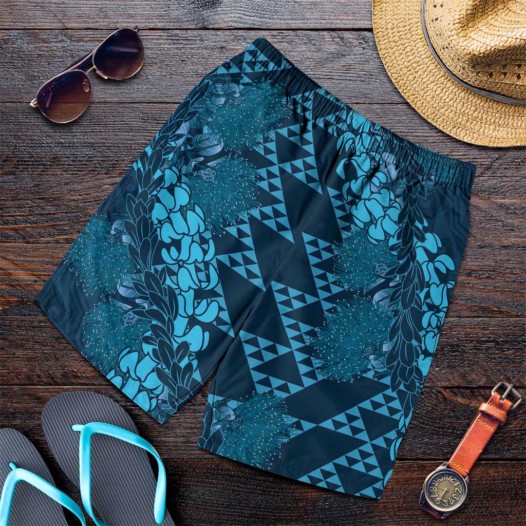 Naval Night Aloha Hawaii Shorts for Men Hawaiian Kakau Ohia Lehua Lei - Polynesian Pride
