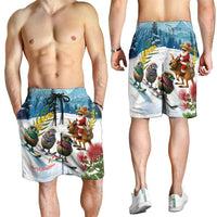 New Zealand and Australia Merry Christmas Shorts for Men Kiwi Birds Skiing and Koala Santa Riding Kangaroo