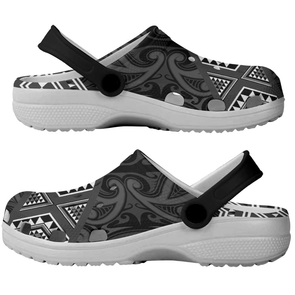 New Zealand Aotearoa Clogs Shoes Black Taniko Art Maori Pattern - Polynesian Pride