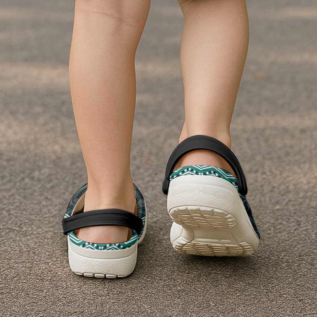 New Zealand Aotearoa Clogs Shoes Turquoise Taniko Art Maori Pattern - Polynesian Pride