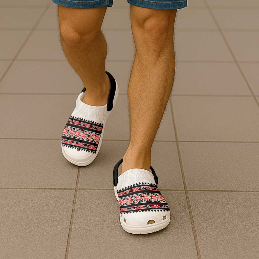 New Zealand Aotearoa Clogs Shoes With Kowhaiwhai Pattern Red Version - Polynesian Pride