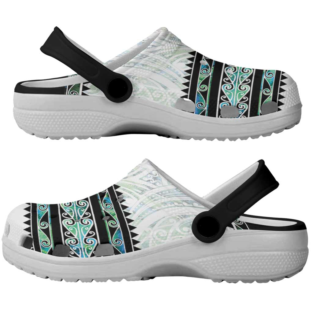 New Zealand Aotearoa Clogs Shoes With Paua Shell Kowhaiwhai Pattern - Polynesian Pride