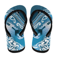 New Zealand Aotearoa Darts Masters Flip Flops Maori Art Tattoo with Tribal Dart Symbol Blue - Polynesian Pride