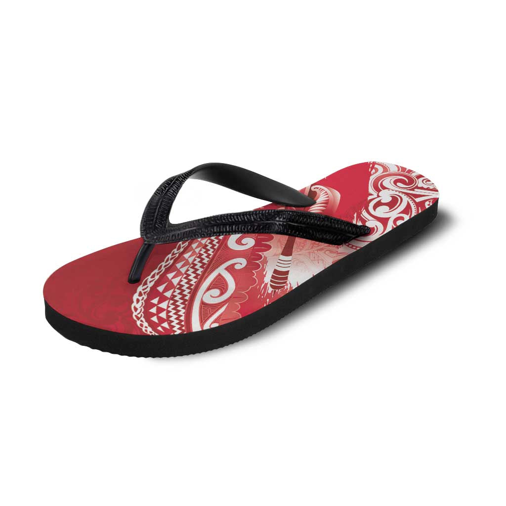New Zealand Aotearoa Darts Masters Flip Flops Maori Art Tattoo with Tribal Dart Symbol Red - Polynesian Pride