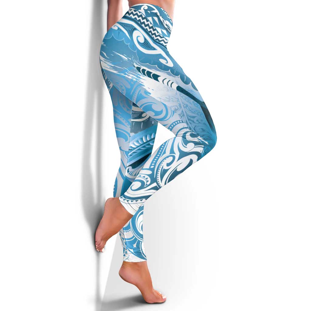 New Zealand Aotearoa Darts Masters Leggings Maori Art Tattoo with Tribal Dart Symbol Blue - Polynesian Pride