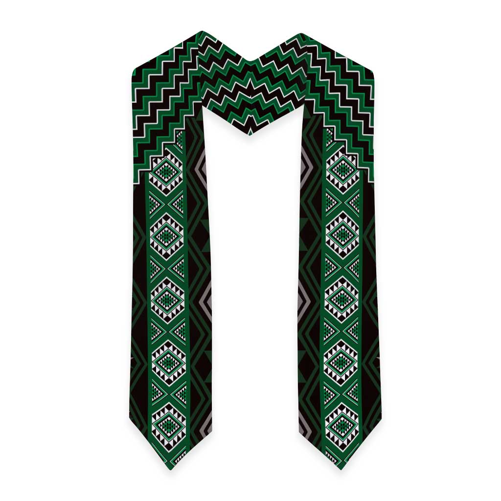 New Zealand Aotearoa Graduation Stole Green Poutama With Taniko Pattern