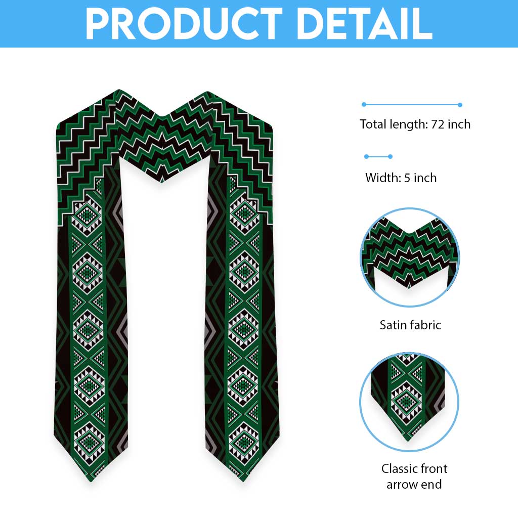 New Zealand Aotearoa Graduation Stole Green Poutama With Taniko Pattern