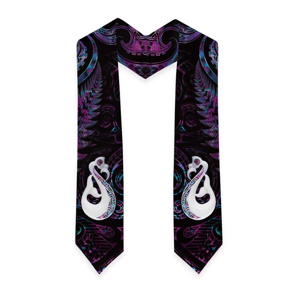New Zealand Aotearoa Graduation Stole Maori Manaia Paua Shell Glitter Purple