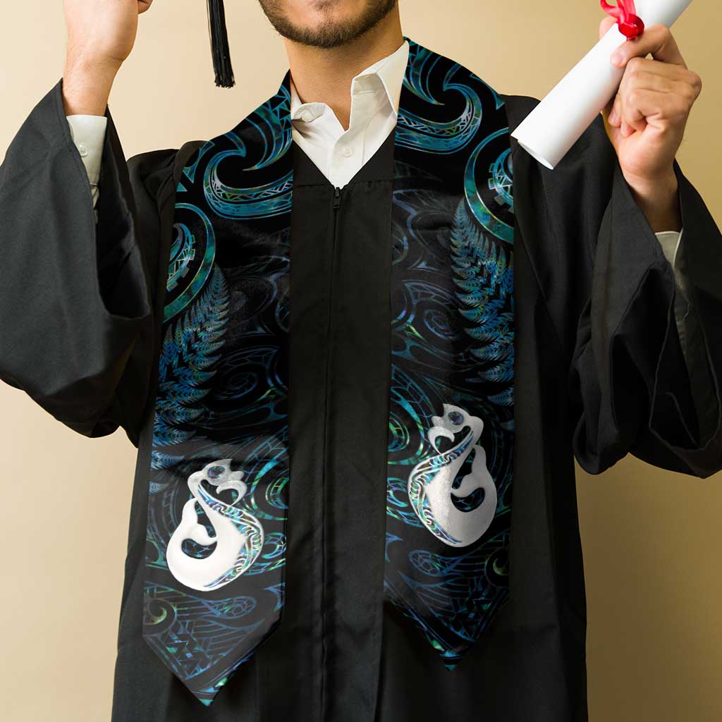 New Zealand Aotearoa Graduation Stole Maori Manaia Paua Shell Glitter Turquoise