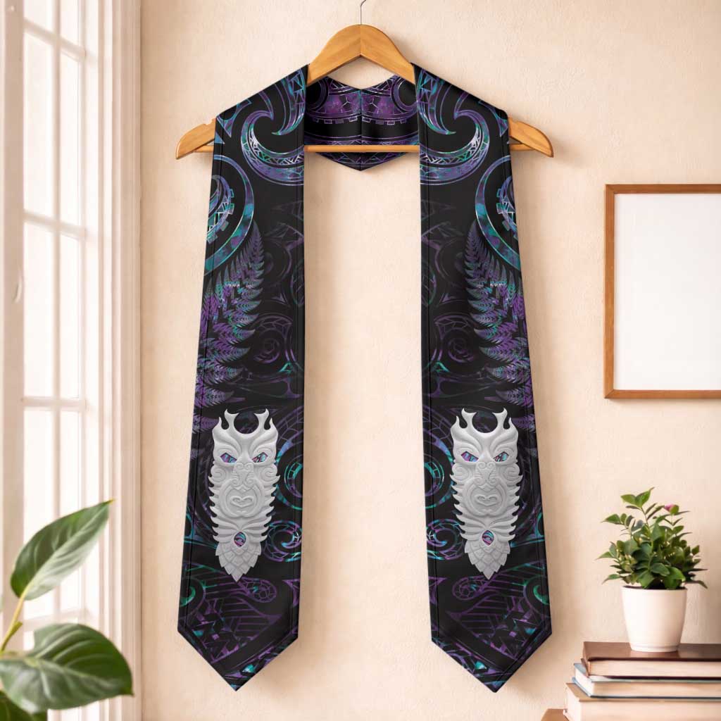 New Zealand Aotearoa Graduation Stole Maori Tane Te Waiora Paua Shell Glitter Purple