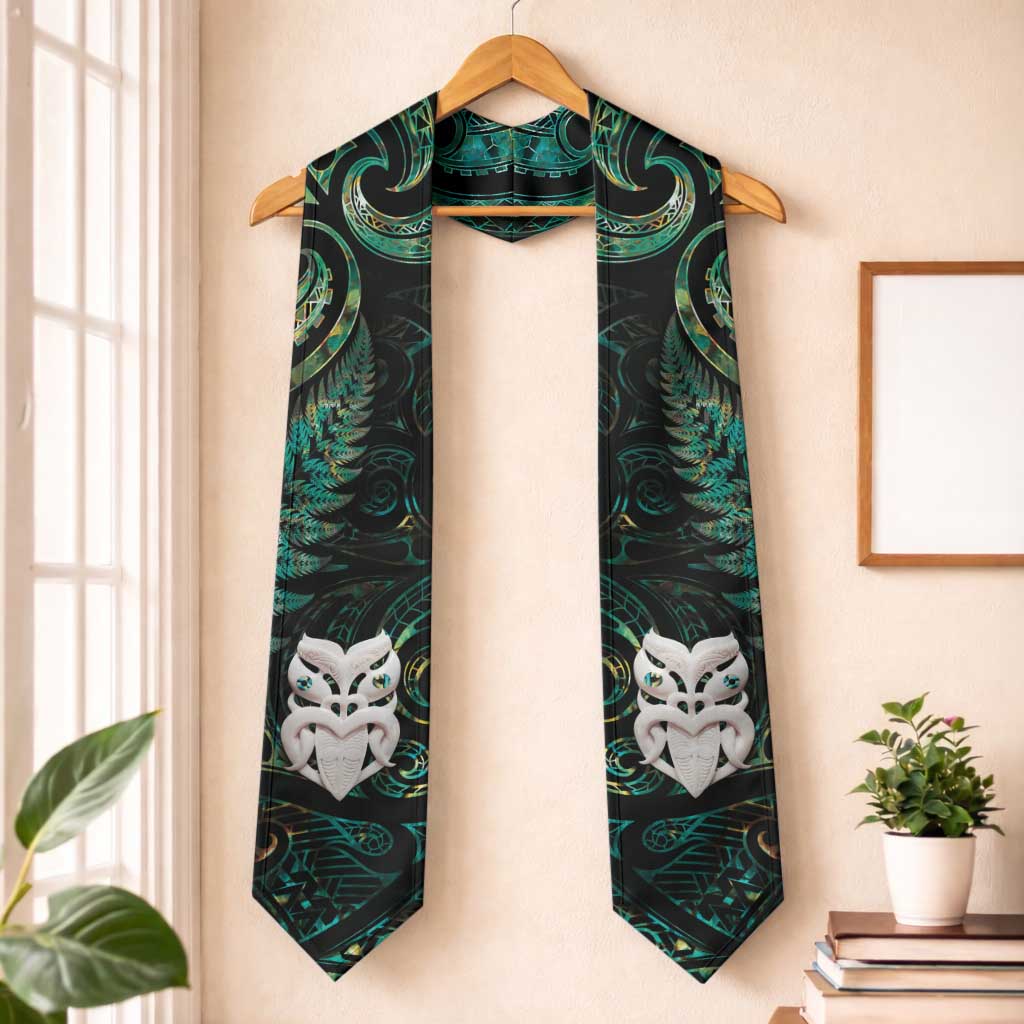 New Zealand Aotearoa Graduation Stole Maori Wheku Paua Shell Glitter Green